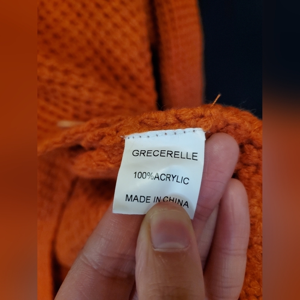 Cozy Orange Knit Sweater with Button Detail - Picture 3 of 7